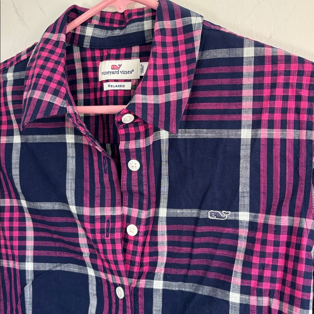 Vineyard Vines Pink and Navy Plaid Tunic - Picture 3 of 3